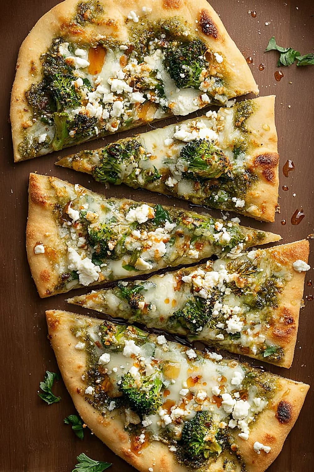 Cheesy Broccoli Pesto Flatbread Pizza