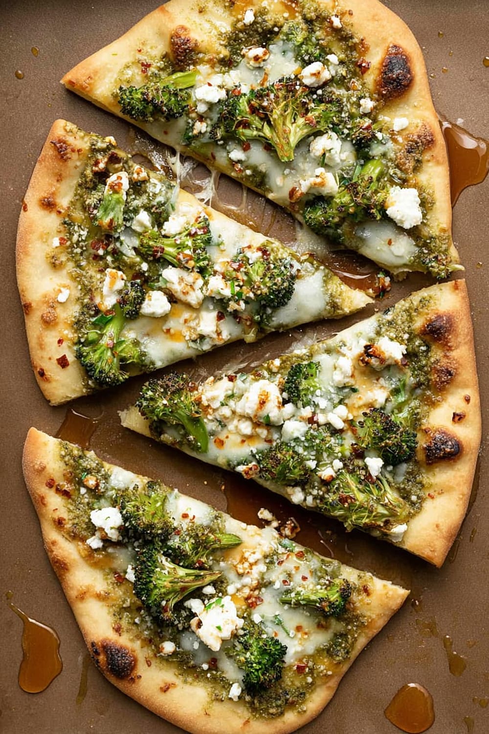 Cheesy Broccoli Pesto Flatbread Pizza