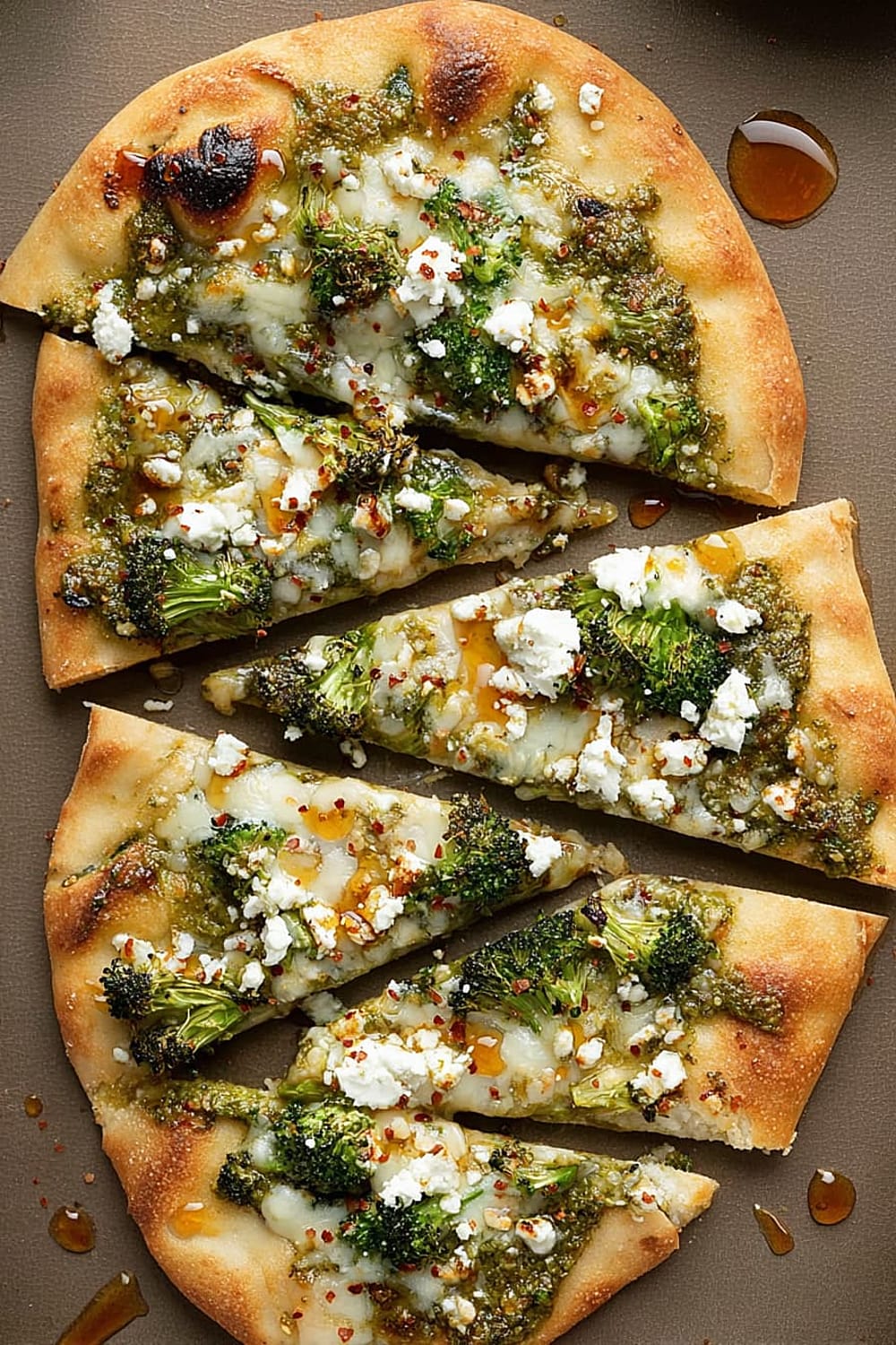 Cheesy Broccoli Pesto Flatbread Pizza