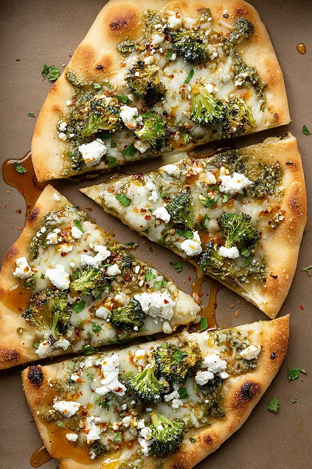 Cheesy Broccoli Pesto Flatbread Pizza