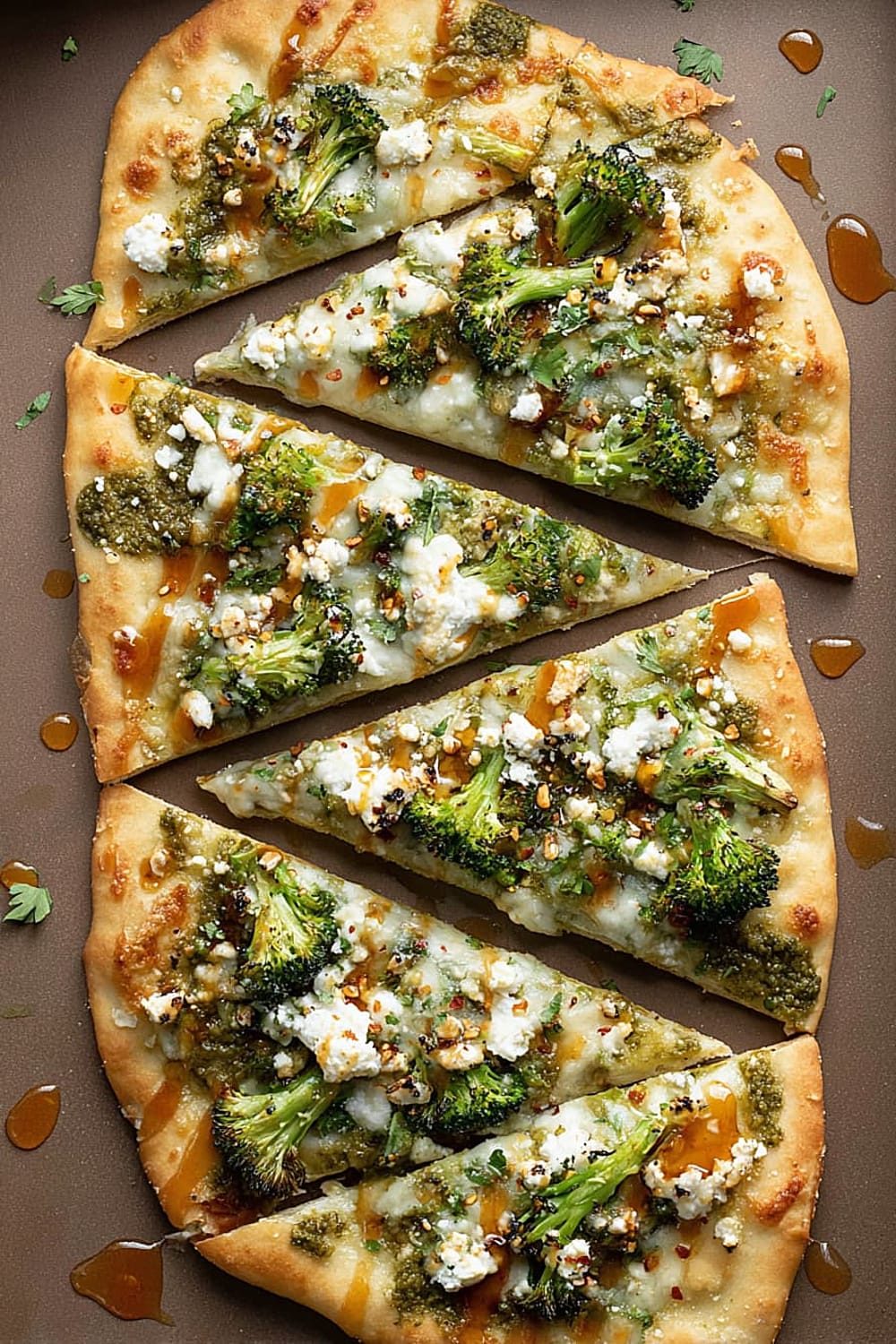 Cheesy Broccoli Pesto Flatbread Pizza