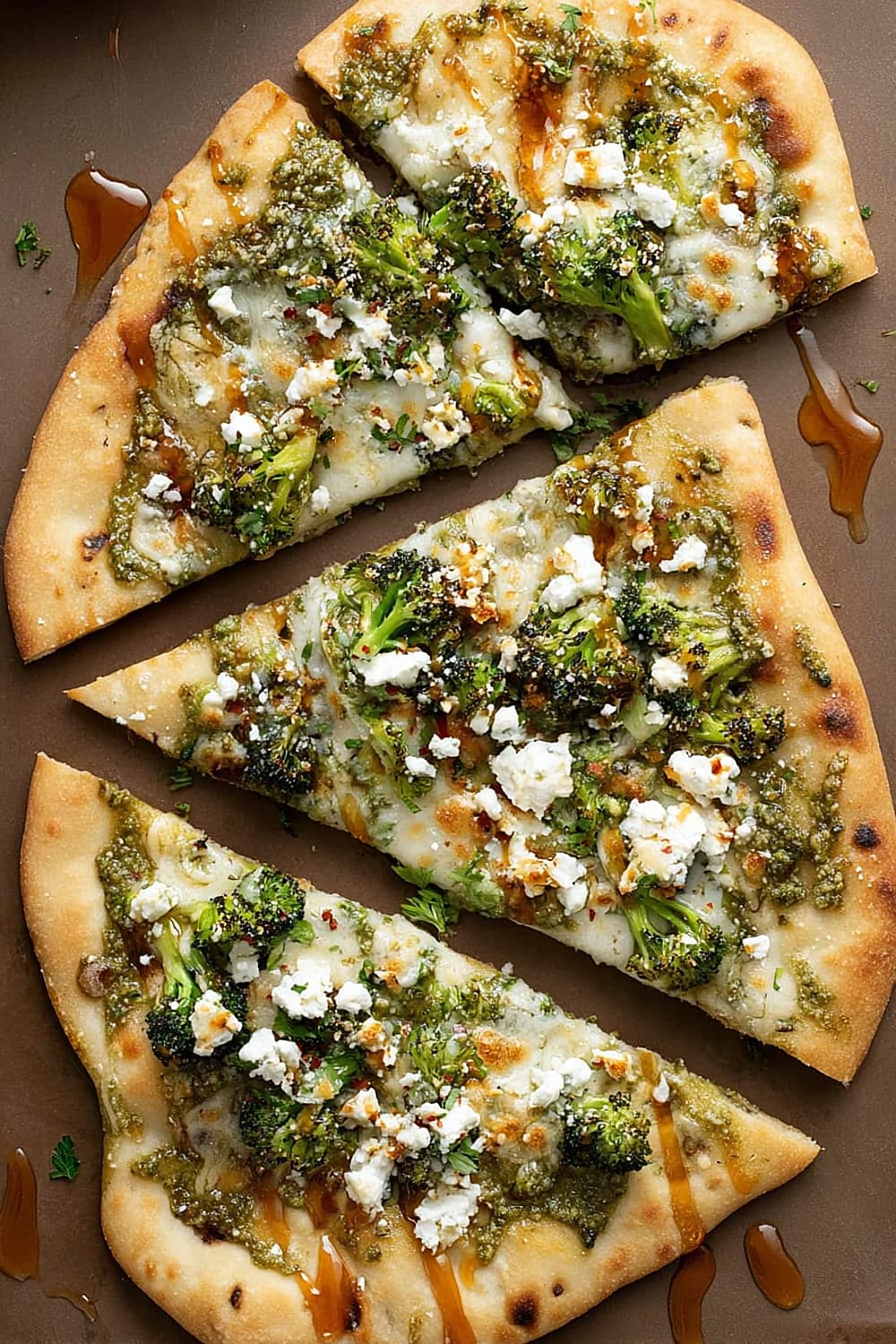 Cheesy Broccoli Pesto Flatbread Pizza