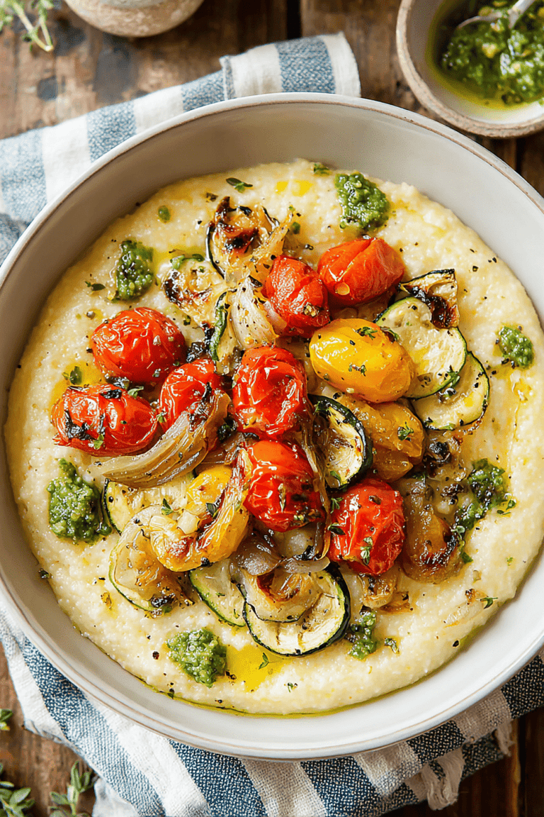 Creamy Polenta Bowl with Oven-Roasted Tomatoes and Zucchini