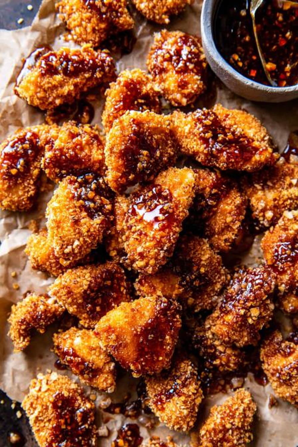 Oven Fried Southern Hot Honey Popcorn Chicken