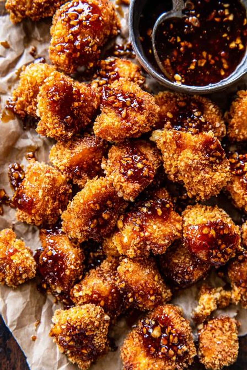 Oven Fried Southern Hot Honey Popcorn Chicken