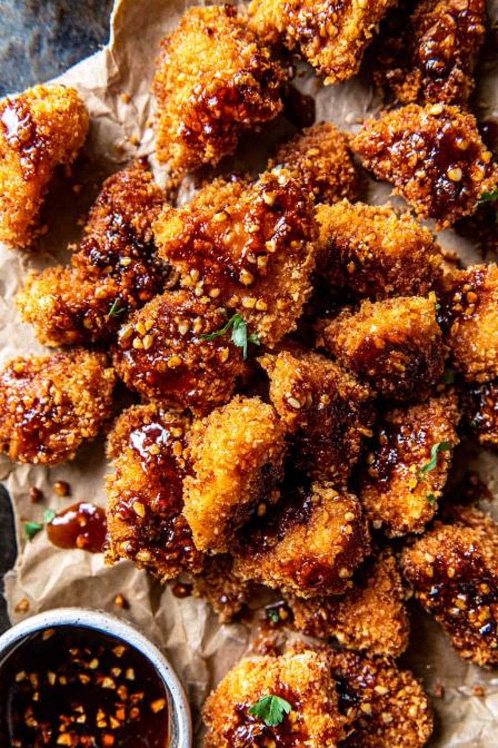 Oven Fried Southern Hot Honey Popcorn Chicken