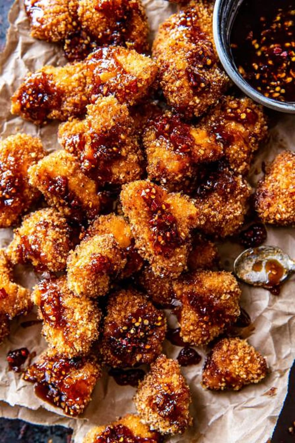 Oven Fried Southern Hot Honey Popcorn Chicken