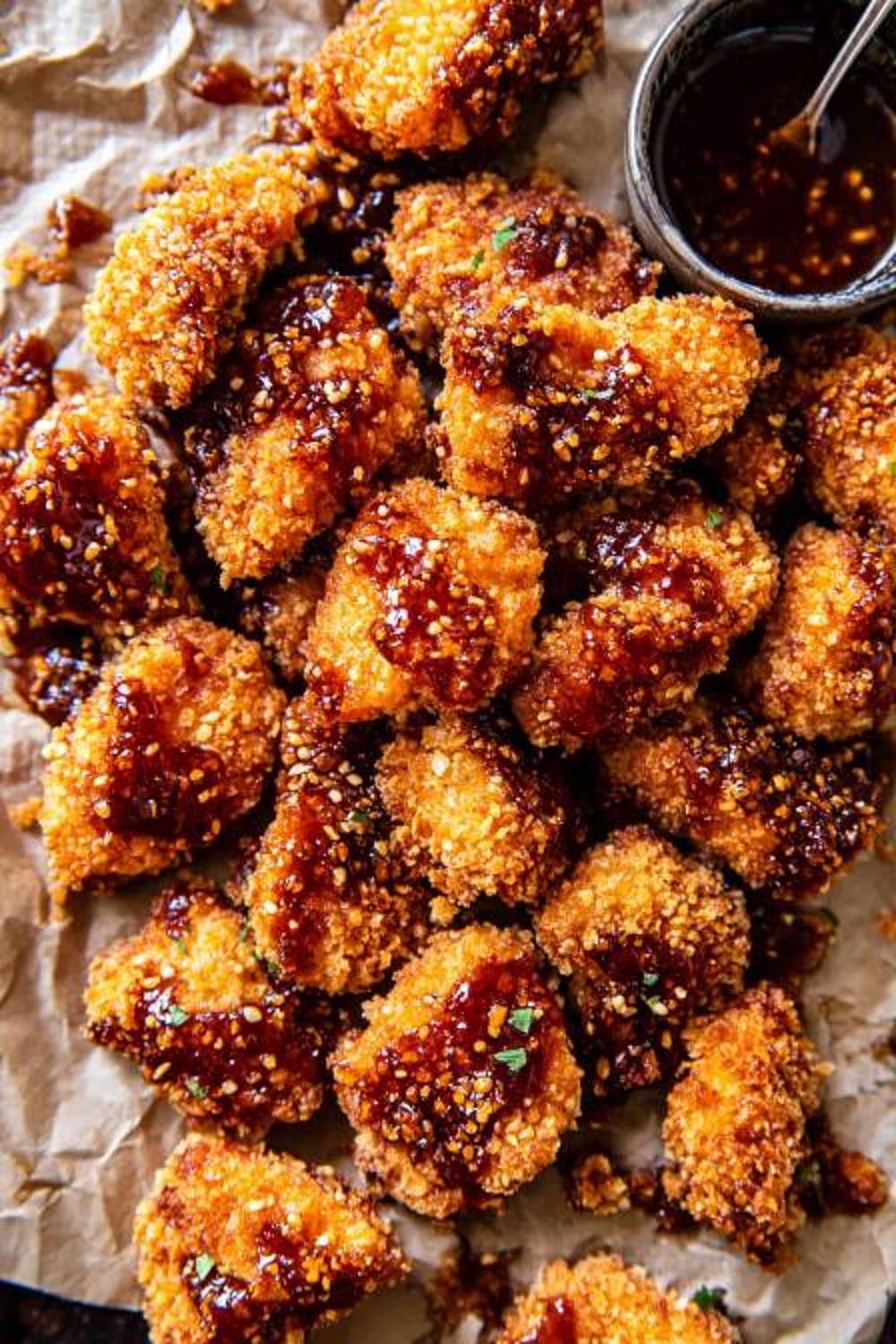 Oven Fried Southern Hot Honey Popcorn Chicken