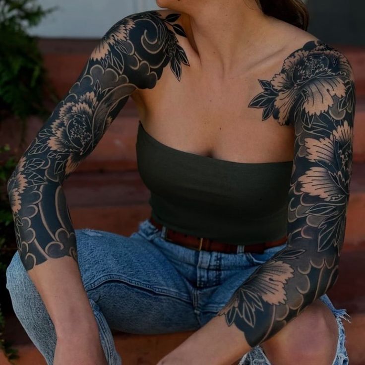 Blackwork peonies that look like armor