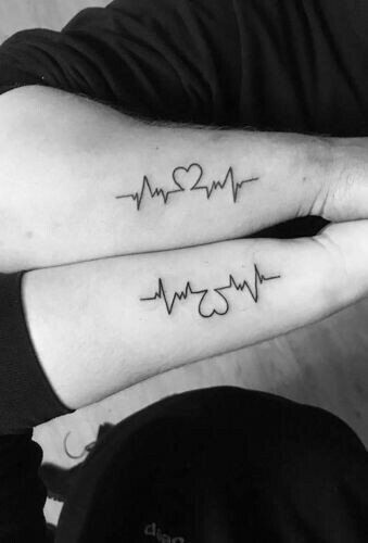 A matching heartbeat line with a twist