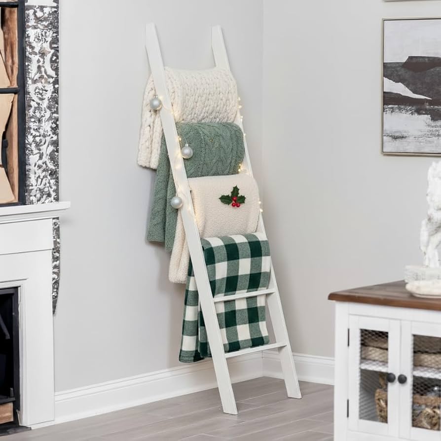 A blanket ladder that adds height and texture