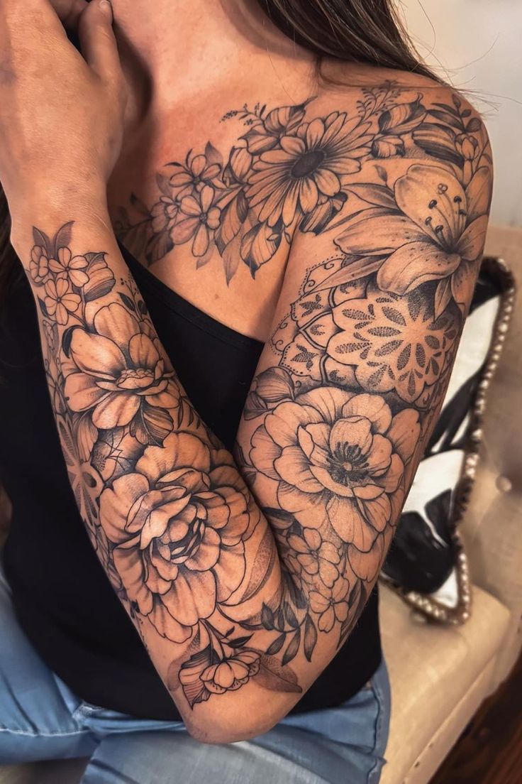 Wildflower sleeve that looks like it was sketched in a journal