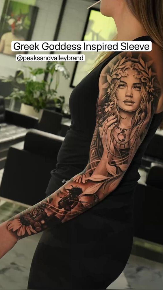 Greek goddess sleeve that looks like a marble statue