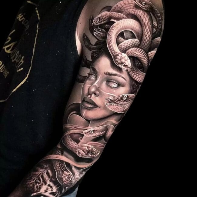 Mythology sleeve with Medusa as the centerpiece