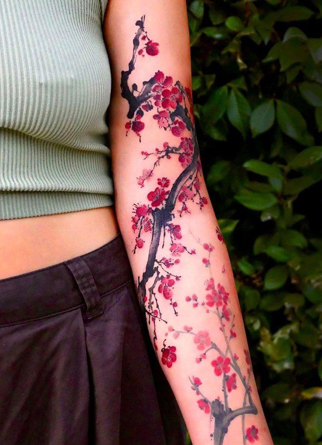 Cherry blossom sleeve with wind-swept motion