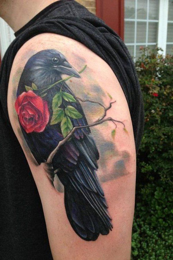Raven and roses sleeve with moody contrast