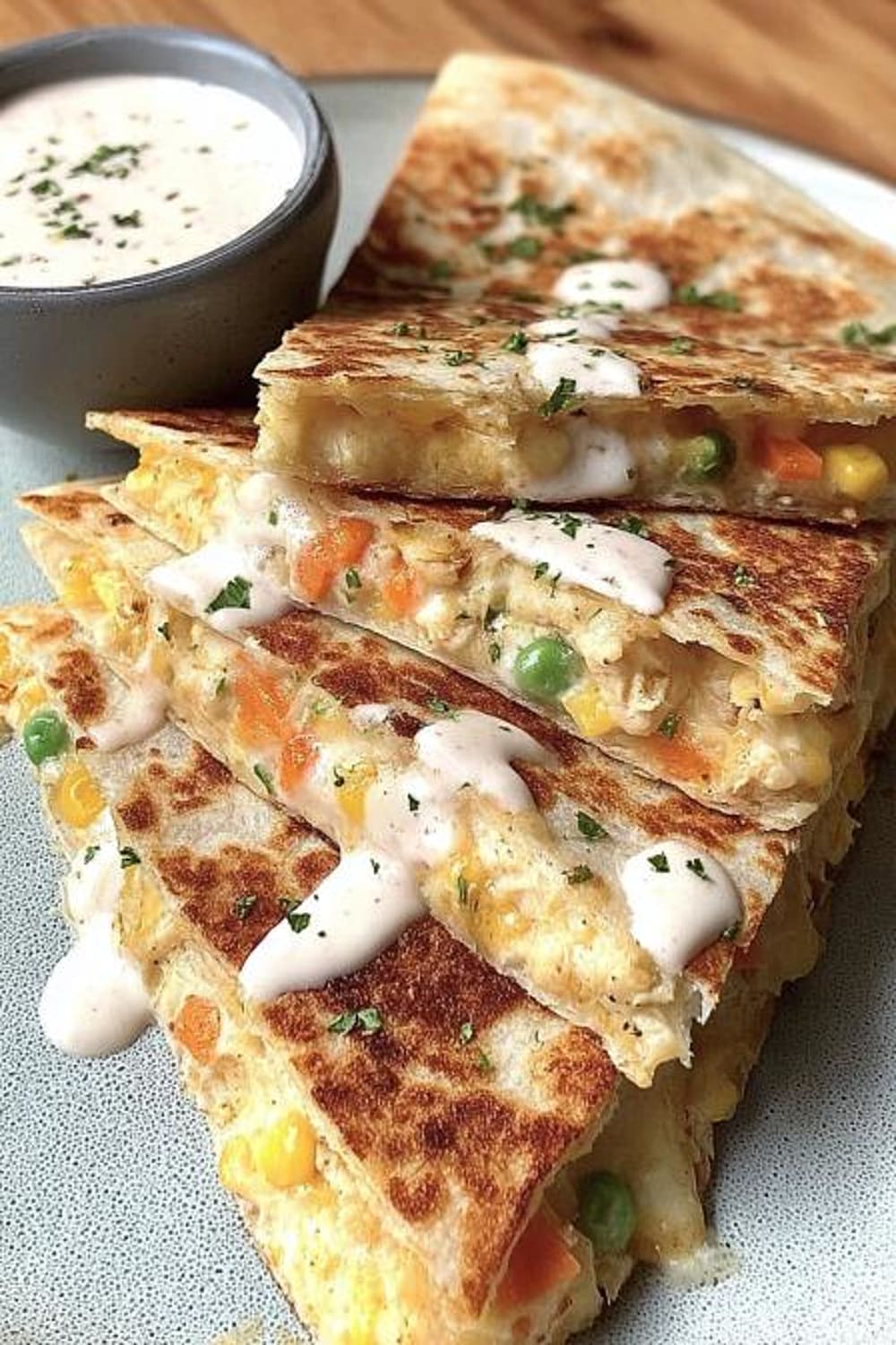 Chicken Pot Pie Quesadilla