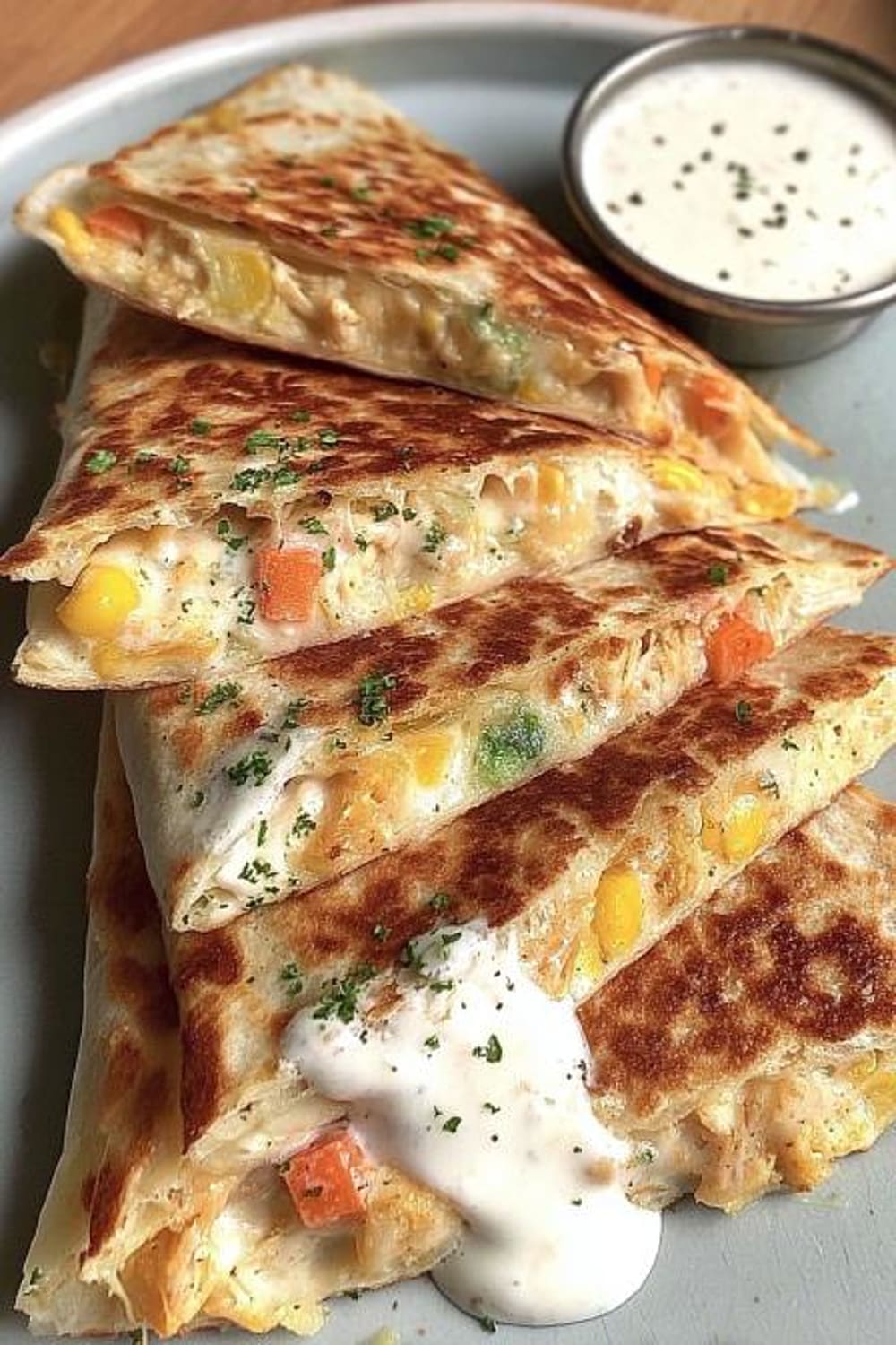 Chicken Pot Pie Quesadilla