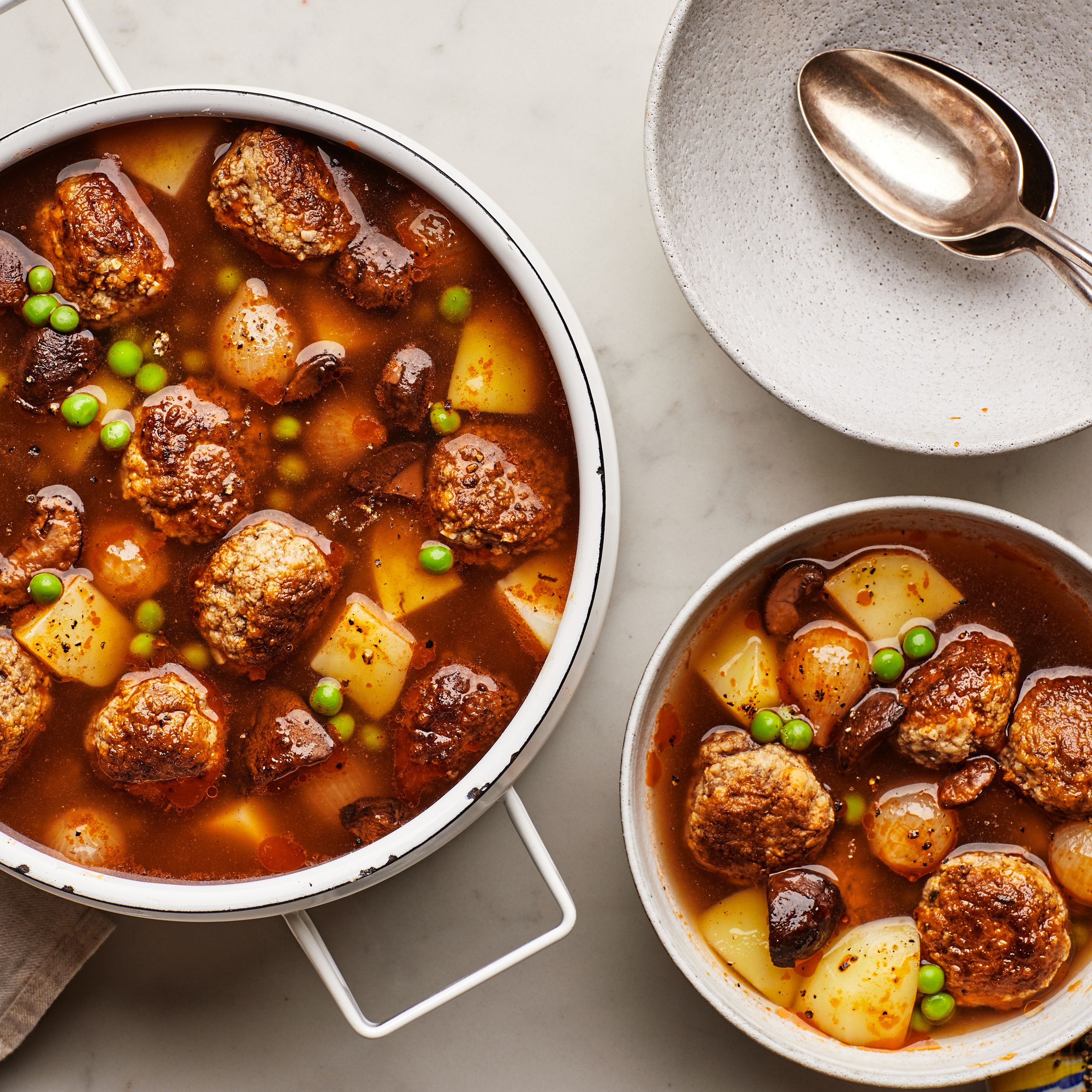 French Beef Bourguignon Meatball Soup