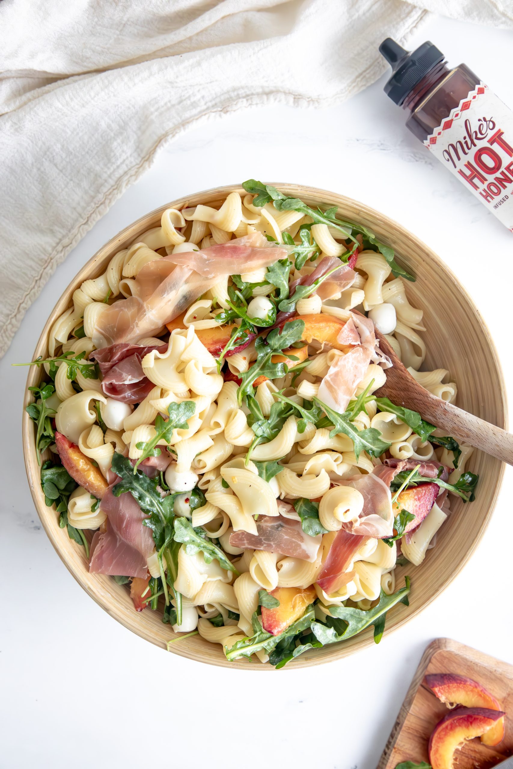 Peach Basil Pasta with Prosciutto