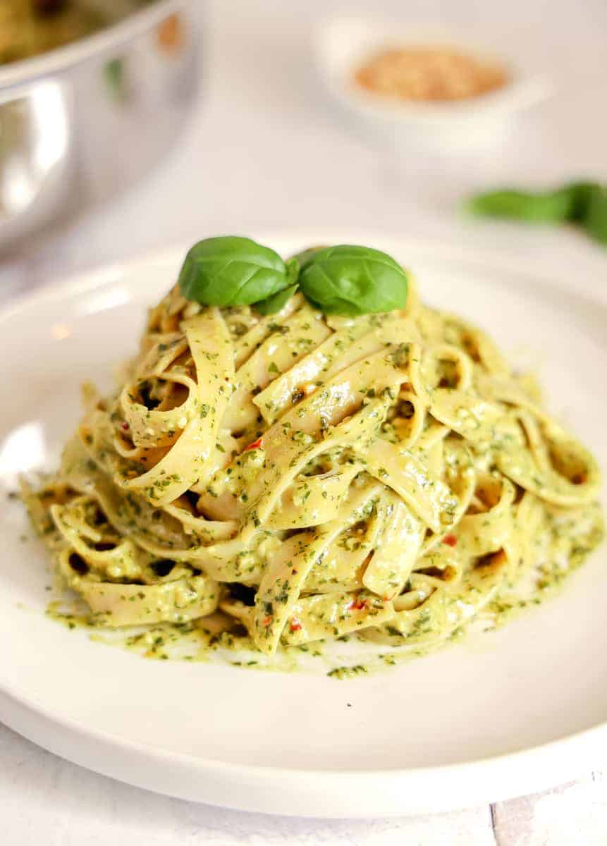 Basil Pine Nut Fettuccine