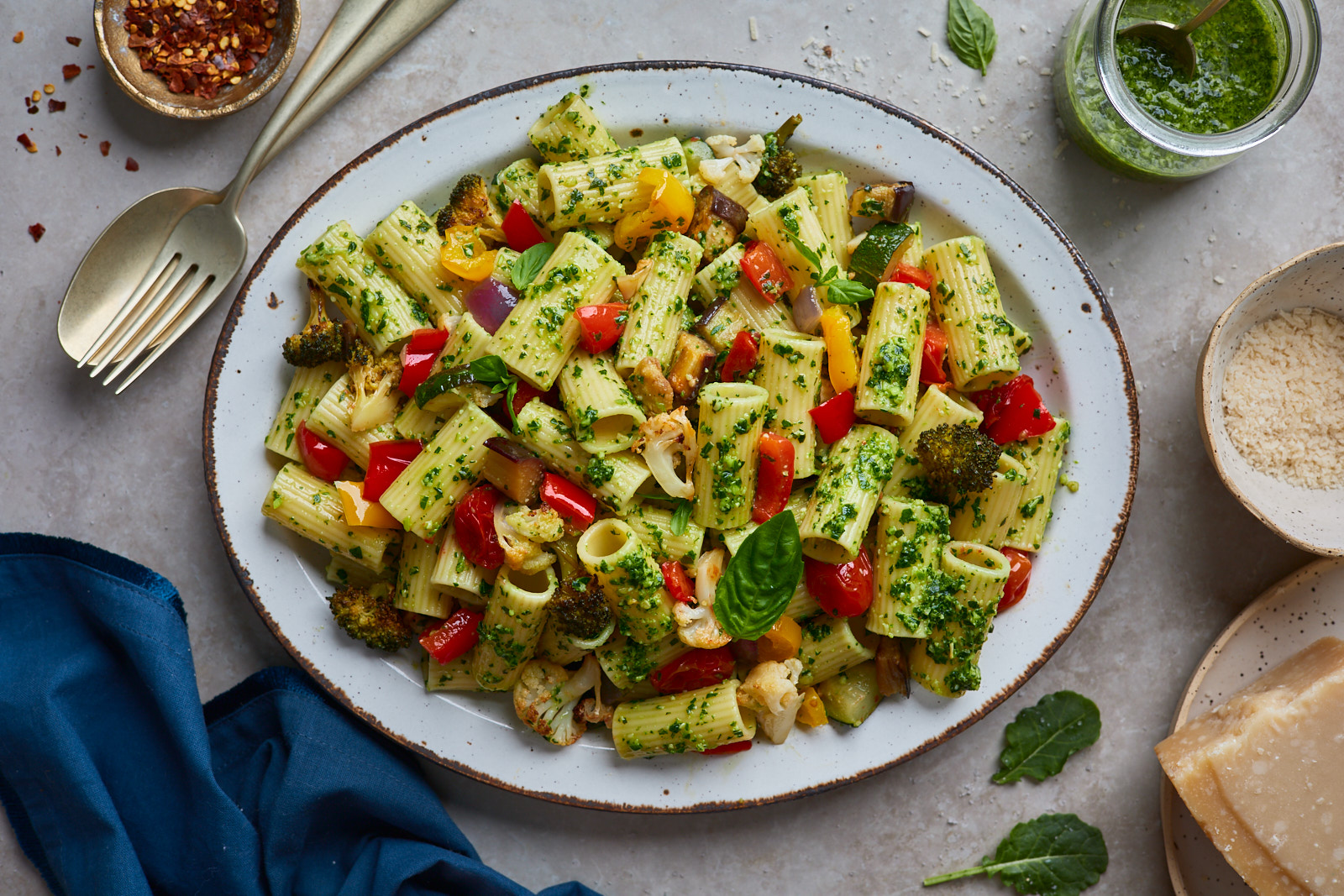 Pesto Pasta with Roasted Vegetables