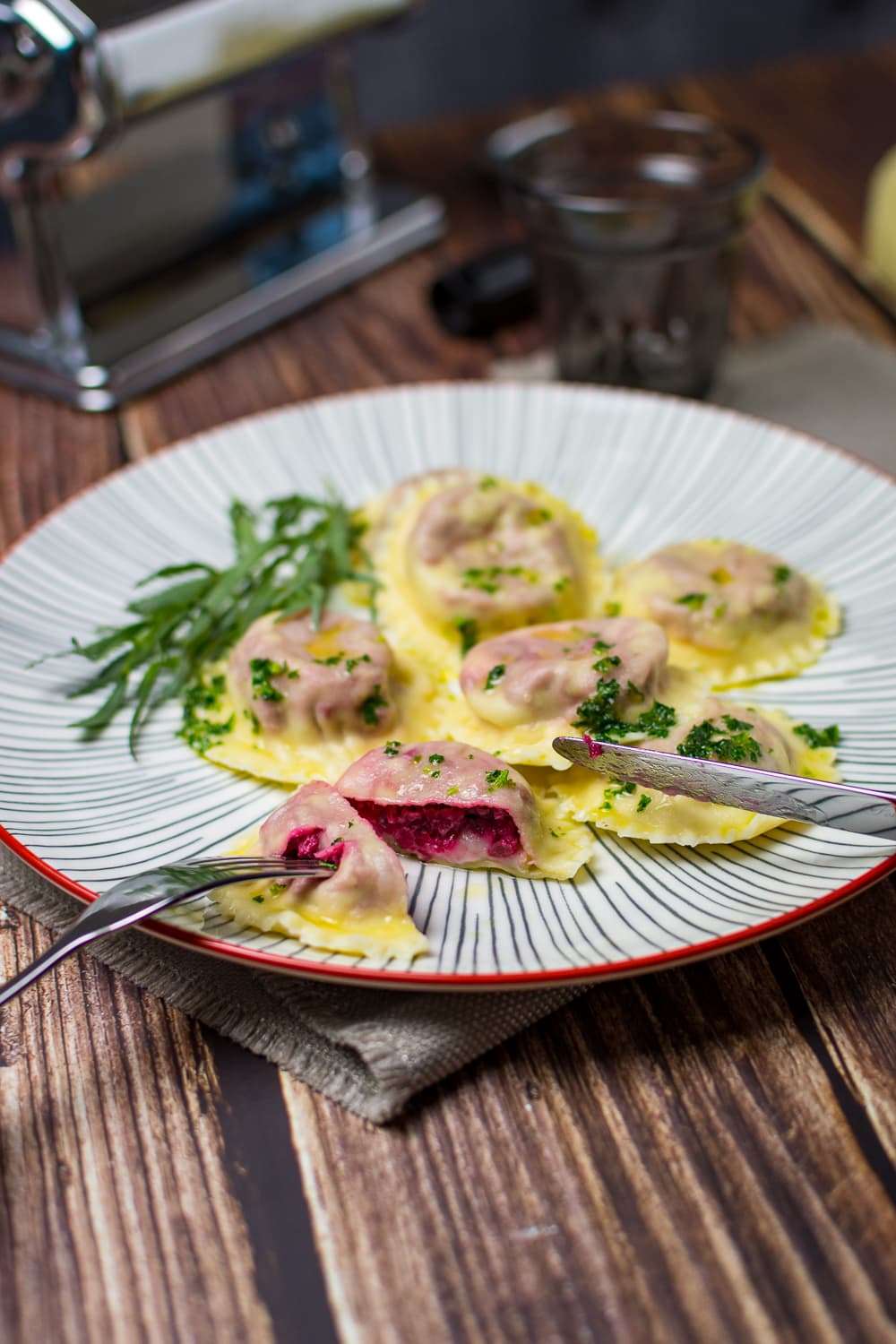 Beet Salmon Pasta with Goat Cheese