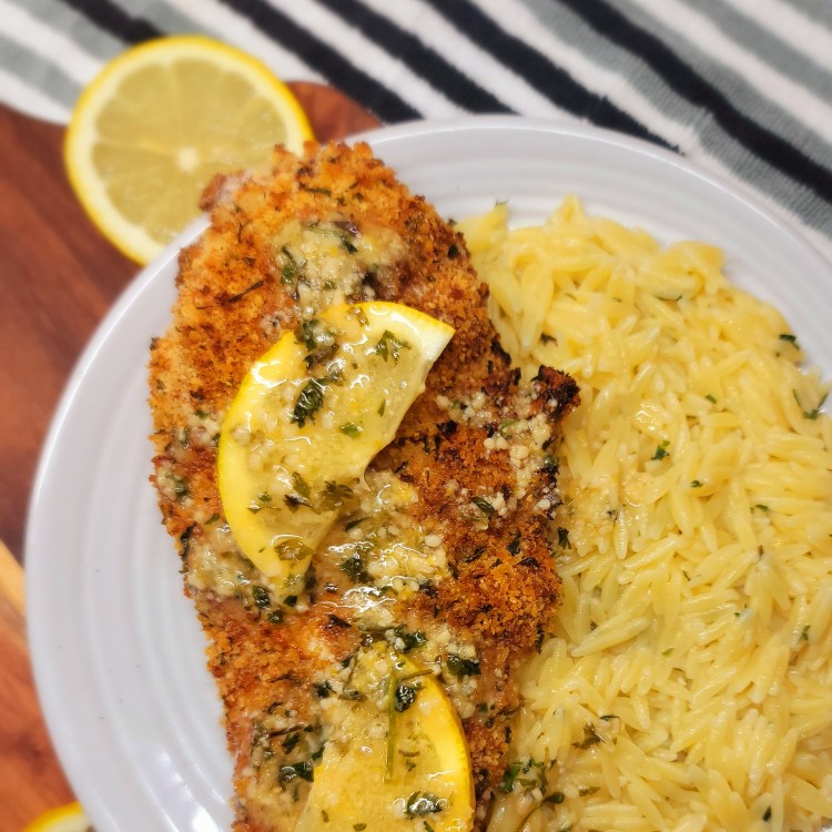 Parmesan Crusted Chicken with Orzo