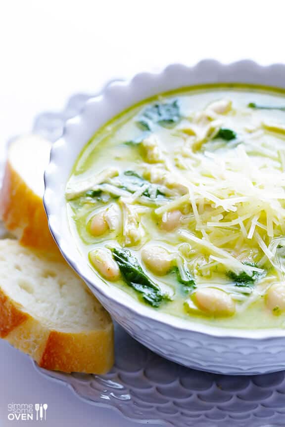 Pesto Chicken Soup with Pesto Swirl