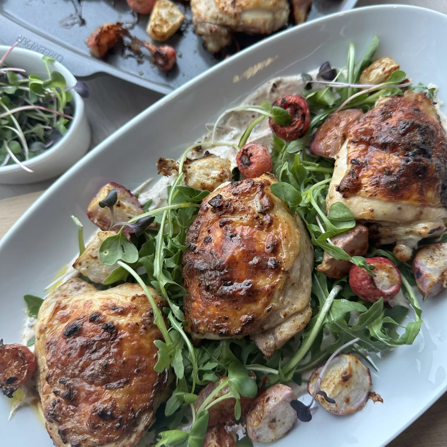 Thyme Roasted Chicken Thighs with Radishes