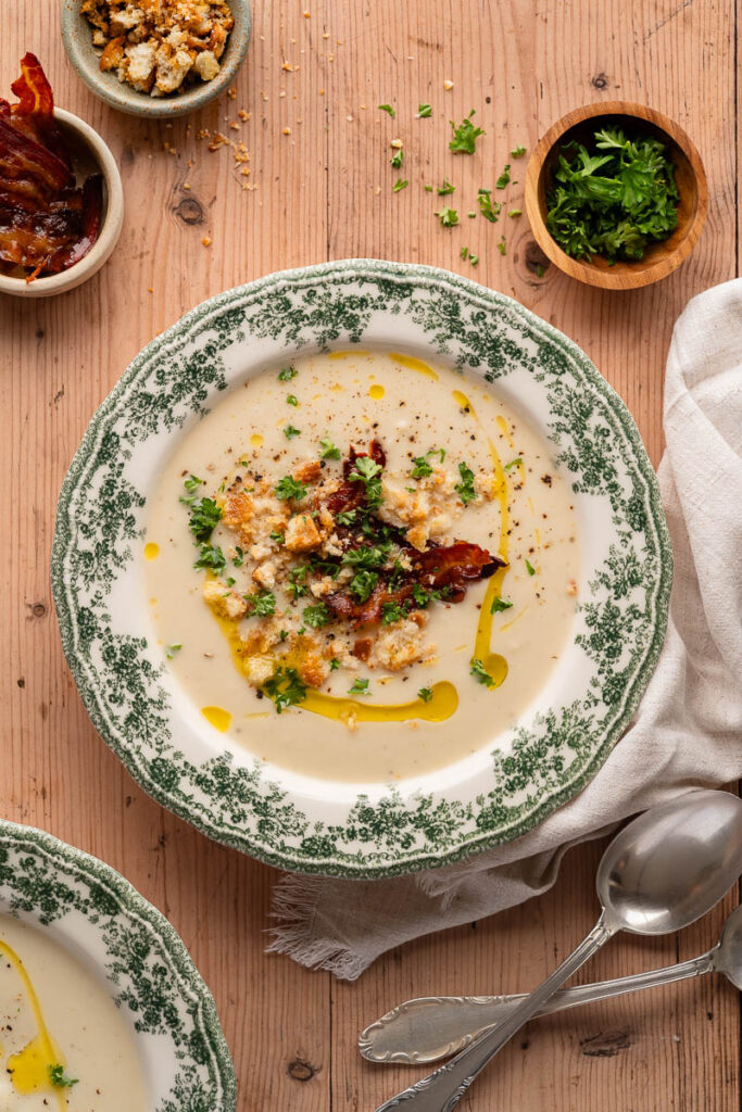 Celery Soup with Crispy Breadcrumbs