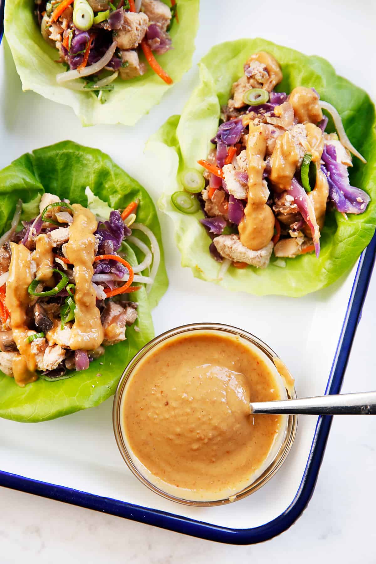 Chicken Lettuce Wraps with Peanut Sauce