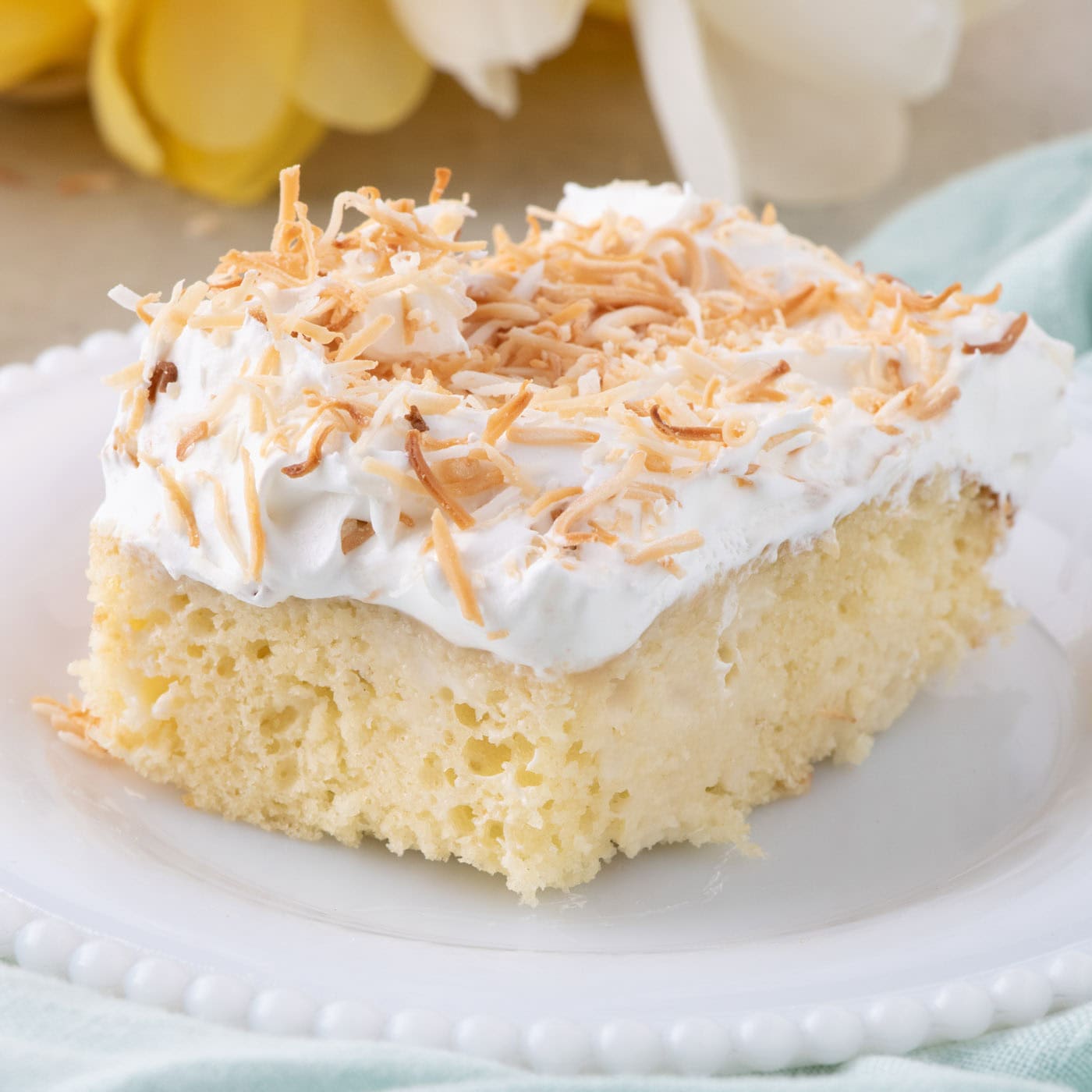Passion Fruit Coconut Poke Cake