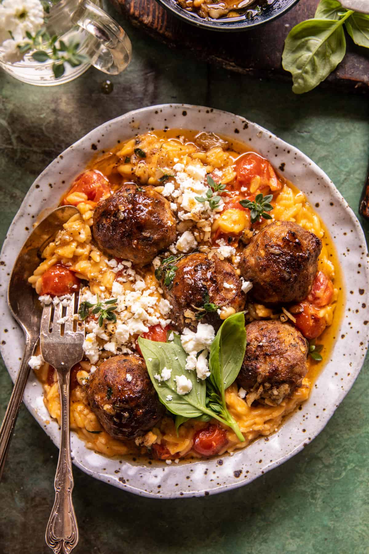 Greek Meatball and Feta Pasta