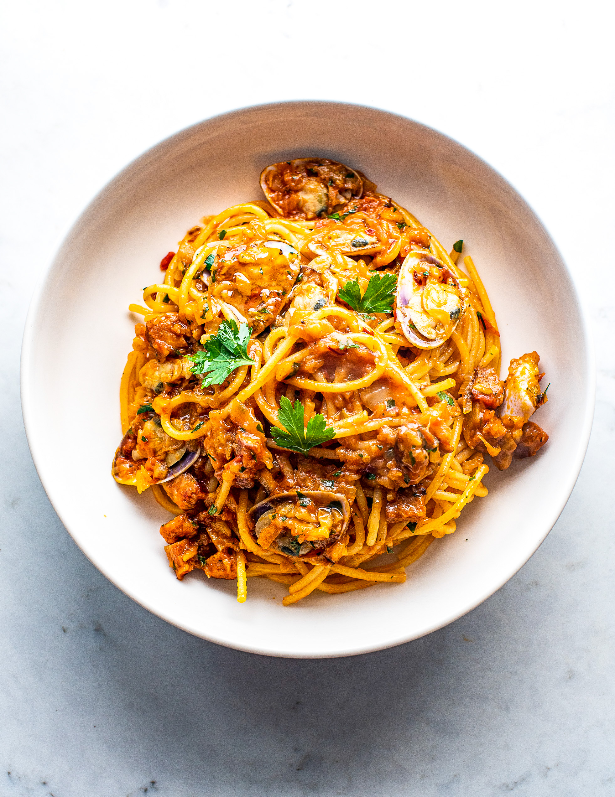 Clam and Chorizo Spaghetti