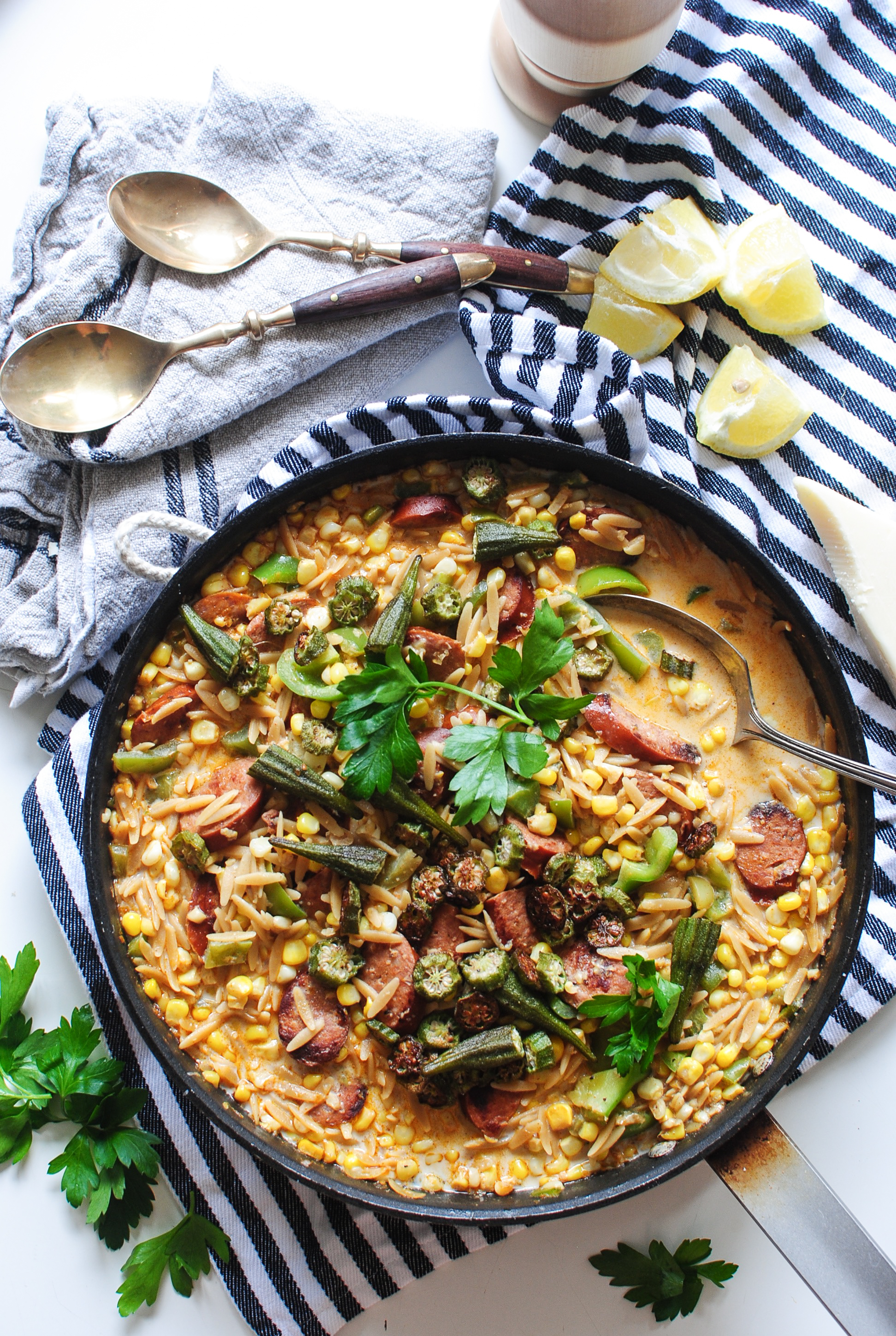 Cajun Okra and Sausage Pasta