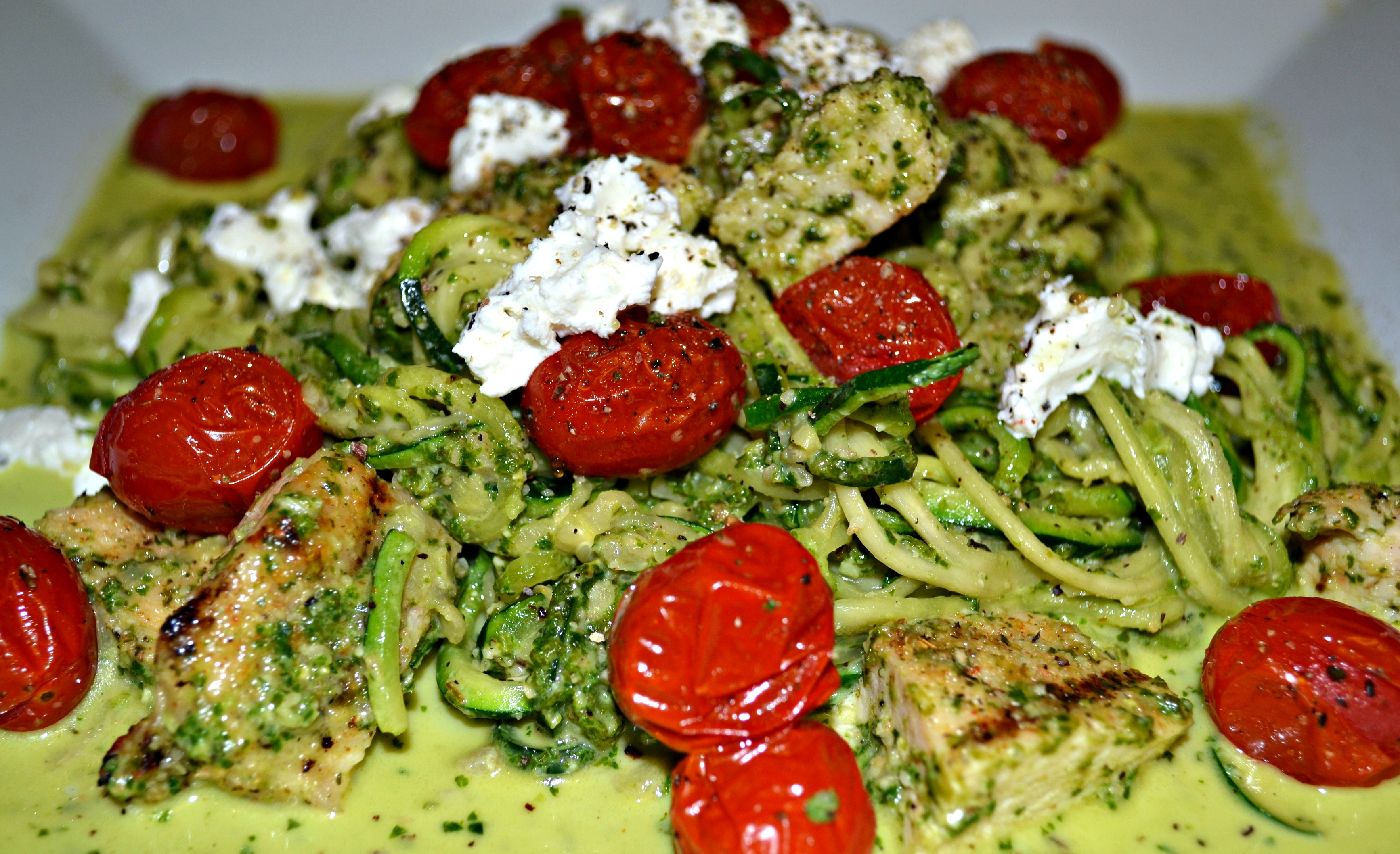 Pesto Goat Cheese Chicken Linguine
