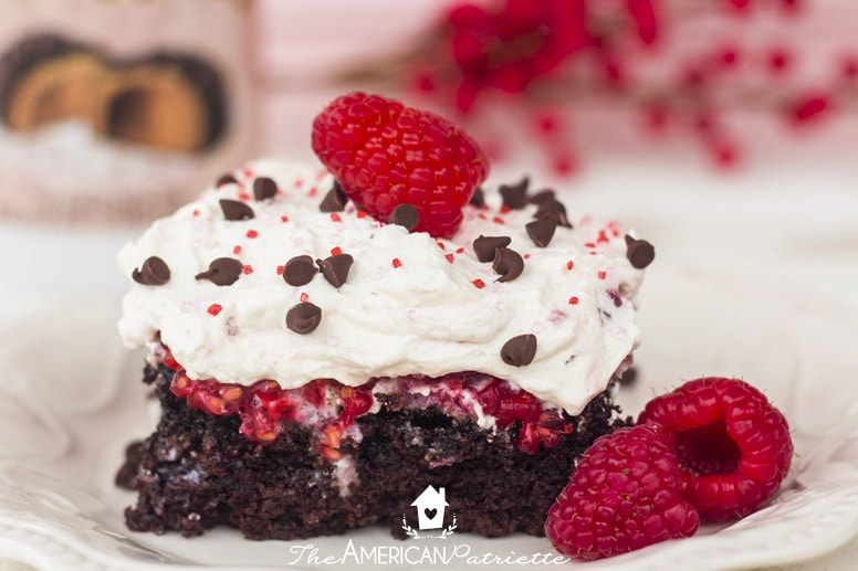 Chocolate Raspberry Poke Cake