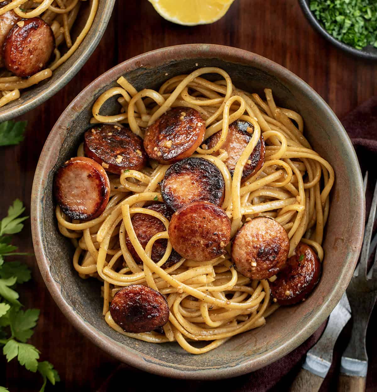 Creamy Garlic Kielbasa Linguine