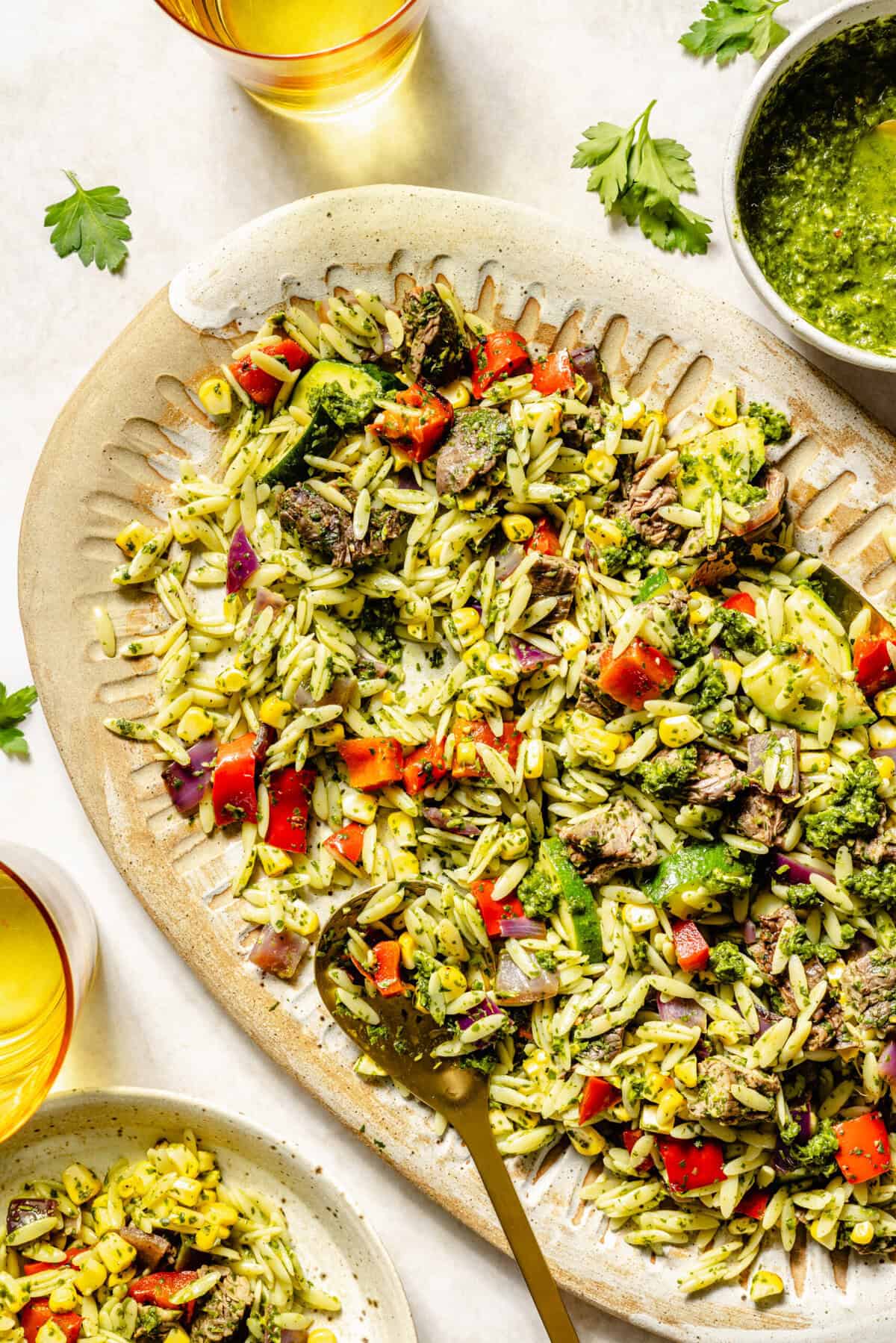 Steak with Chimichurri Pasta