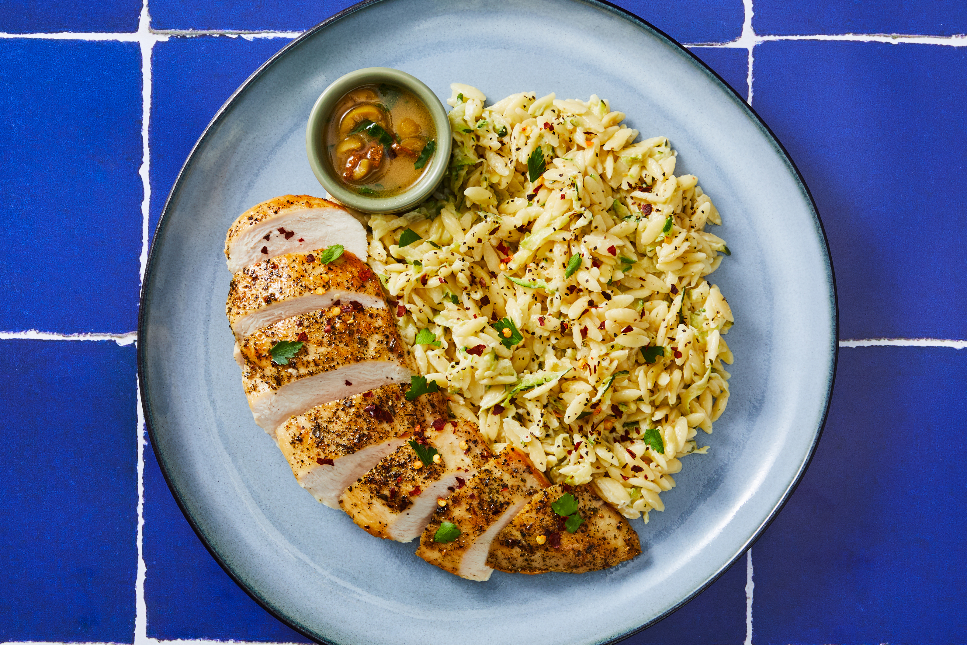 Herb-Roasted Chicken Orzo with Zucchini