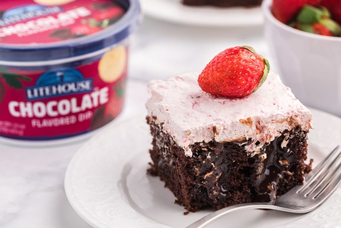 Chocolate Strawberry Poke Cake