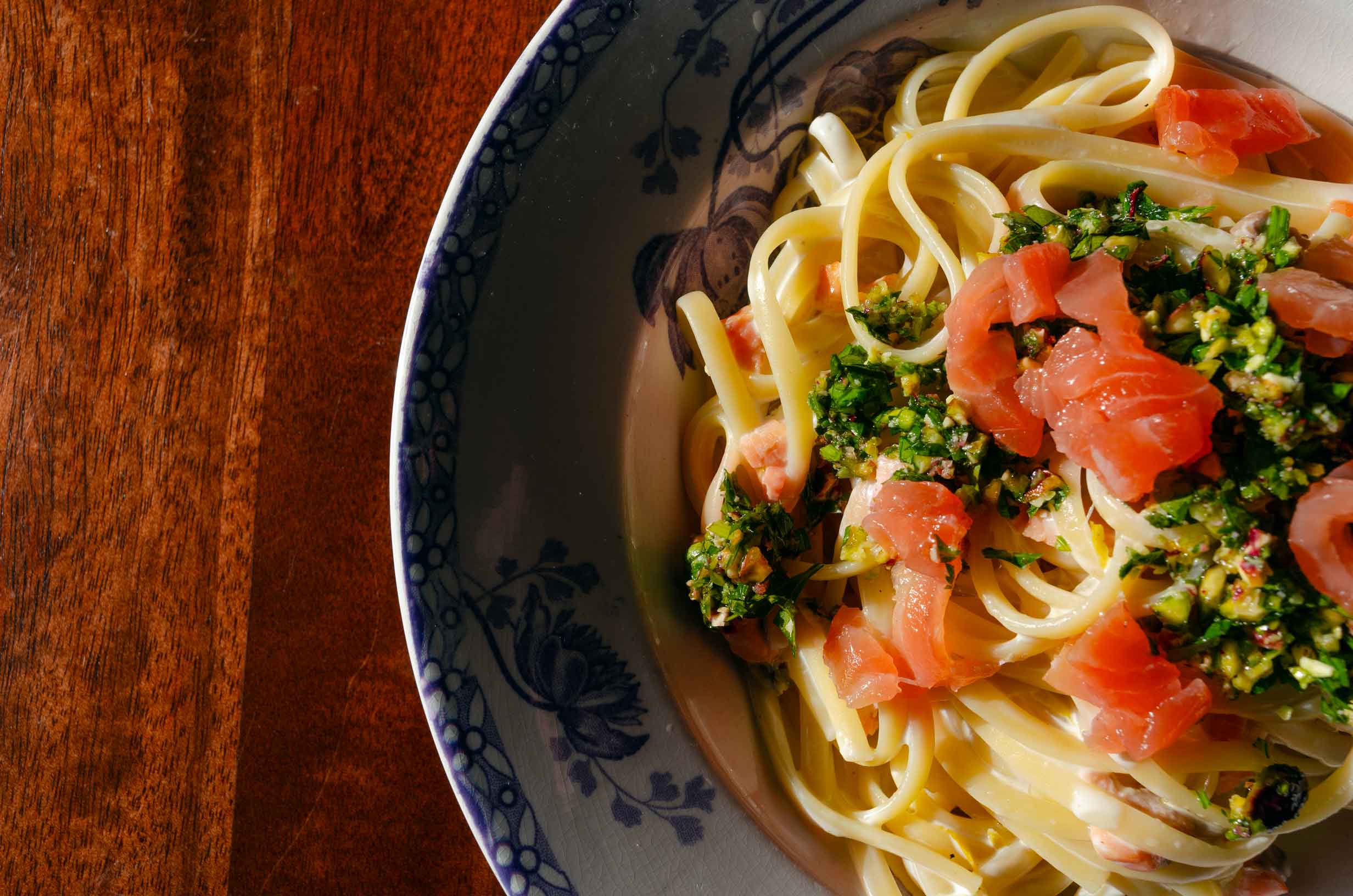 Pistachio Salmon Linguine