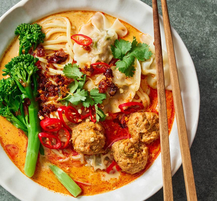 Spicy Thai Red Curry Meatball Soup