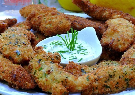 Crispy Herb Strips with Lemon Aioli