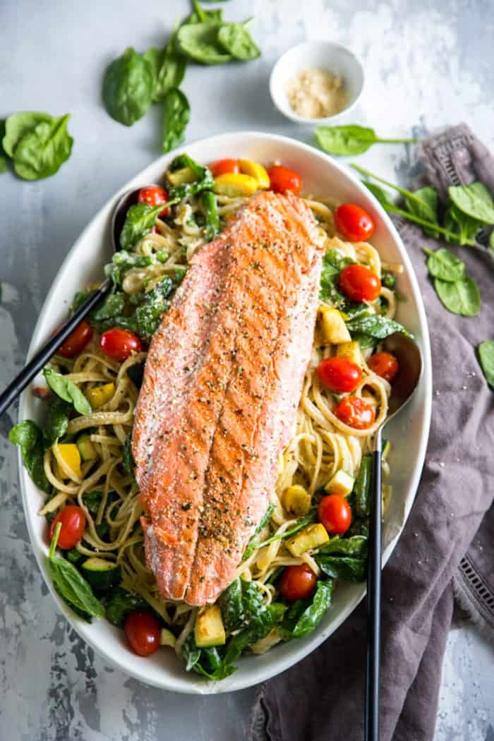 Salmon Pesto Pasta Primavera