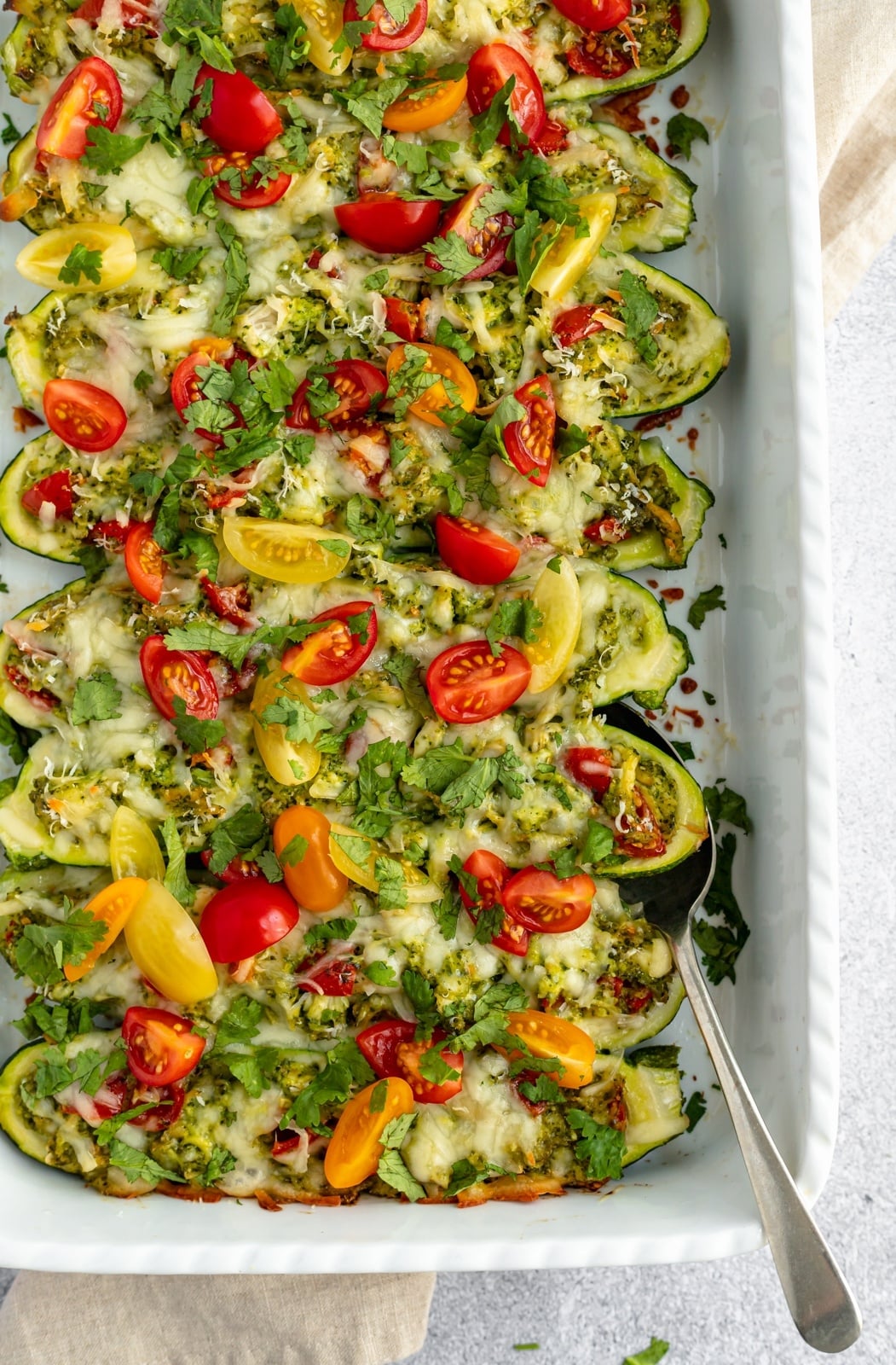 Pesto Chicken Zucchini Boats