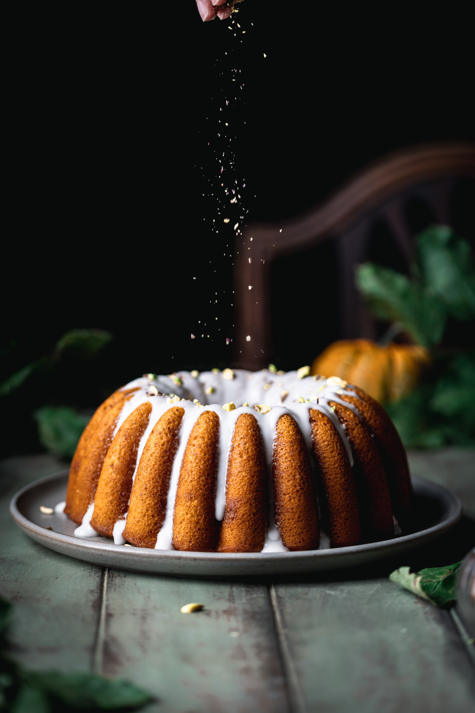 Pumpkin Cake with Rum Raisin Compote
