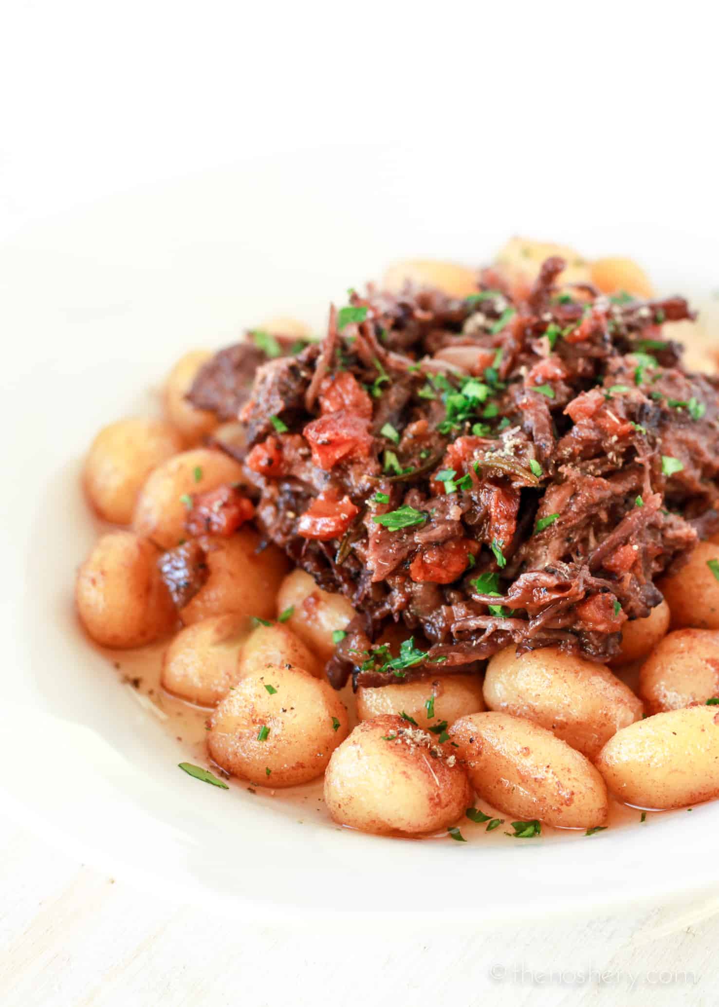 Beef Gnocchi with Wine Reduction