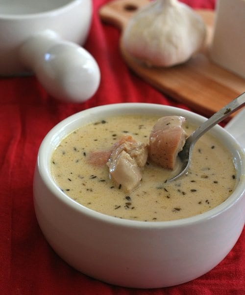 Chicken Soup with Caramelized Garlic